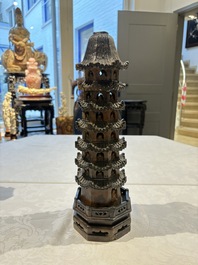 A pair of Chinese soapstone pagodas, 19/20th C.