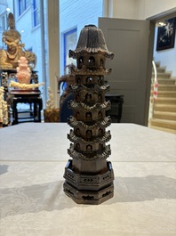 A pair of Chinese soapstone pagodas, 19/20th C.