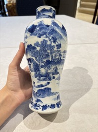 Two pairs of Chinese blue and white covered vases and a large covered vase, 19th C.