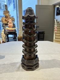 A pair of Chinese soapstone pagodas, 19/20th C.