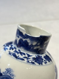 Two pairs of Chinese blue and white covered vases and a large covered vase, 19th C.