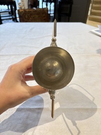 A Chinese or Vietnamese silver covered tripod censer and a Chinese silver trophy-form &lsquo;Lin Zhi Cheng Xiang 麟趾呈祥&rsquo; goblet, 19/20th C.