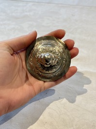 A Chinese or Vietnamese silver covered tripod censer and a Chinese silver trophy-form &lsquo;Lin Zhi Cheng Xiang 麟趾呈祥&rsquo; goblet, 19/20th C.