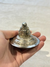 A Chinese or Vietnamese silver covered tripod censer and a Chinese silver trophy-form &lsquo;Lin Zhi Cheng Xiang 麟趾呈祥&rsquo; goblet, 19/20th C.