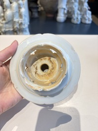 A pair of Chinese qingbai vases and a cup on a stand, 20th C.