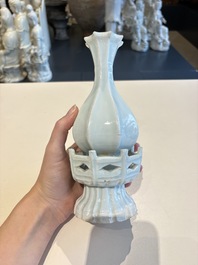 A pair of Chinese qingbai vases and a cup on a stand, 20th C.