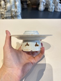 A pair of Chinese qingbai vases and a cup on a stand, 20th C.