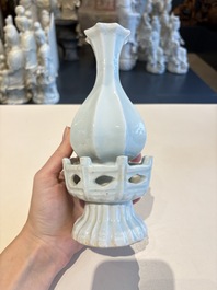 A pair of Chinese qingbai vases and a cup on a stand, 20th C.