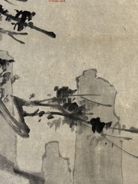 After Ma Yuan 馬遠: 'Sage in the mountain', ink and colour on paper, and after Wan Shouqi 萬壽祺: 'Strange Man', ink and colour on silk, 20th C.