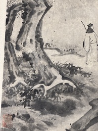 After Ma Yuan 馬遠: 'Sage in the mountain', ink and colour on paper, and after Wan Shouqi 萬壽祺: 'Strange Man', ink and colour on silk, 20th C.