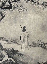 After Ma Yuan 馬遠: 'Sage in the mountain', ink and colour on paper, and after Wan Shouqi 萬壽祺: 'Strange Man', ink and colour on silk, 20th C.