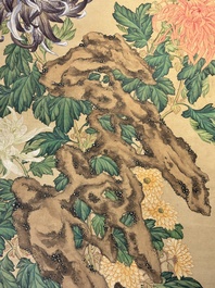 Follower of Zou Yigui 邹一桂(1686-1772): 'Chrysanthemum', ink and colour on paper, 20th C.