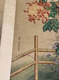 Follower of Zou Yigui 邹一桂(1686-1772): 'Chrysanthemum', ink and colour on paper, 20th C.