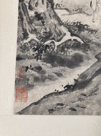 After Ma Yuan 馬遠: 'Sage in the mountain', ink and colour on paper, and after Wan Shouqi 萬壽祺: 'Strange Man', ink and colour on silk, 20th C.