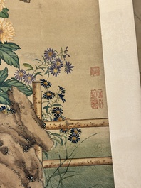 Follower of Zou Yigui 邹一桂(1686-1772): 'Chrysanthemum', ink and colour on paper, 20th C.