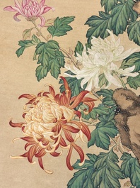 Follower of Zou Yigui 邹一桂(1686-1772): 'Chrysanthemum', ink and colour on paper, 20th C.