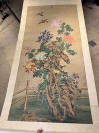 Follower of Zou Yigui 邹一桂(1686-1772): 'Chrysanthemum', ink and colour on paper, 20th C.