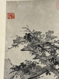 After Ma Yuan 馬遠: 'Sage in the mountain', ink and colour on paper, and after Wan Shouqi 萬壽祺: 'Strange Man', ink and colour on silk, 20th C.