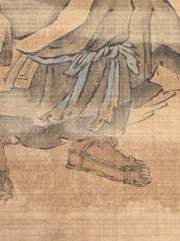 After Ma Yuan 馬遠: 'Sage in the mountain', ink and colour on paper, and after Wan Shouqi 萬壽祺: 'Strange Man', ink and colour on silk, 20th C.