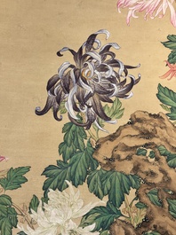 Follower of Zou Yigui 邹一桂(1686-1772): 'Chrysanthemum', ink and colour on paper, 20th C.