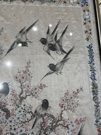 Four Chinese school paintings, ink and colour on paper and silk, one signed Yutianshi 雨田氏 and dated 1919