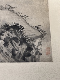 After Ma Yuan 馬遠: 'Sage in the mountain', ink and colour on paper, and after Wan Shouqi 萬壽祺: 'Strange Man', ink and colour on silk, 20th C.