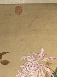 Follower of Zou Yigui 邹一桂(1686-1772): 'Chrysanthemum', ink and colour on paper, 20th C.