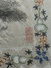 Four Chinese school paintings, ink and colour on paper and silk, one signed Yutianshi 雨田氏 and dated 1919