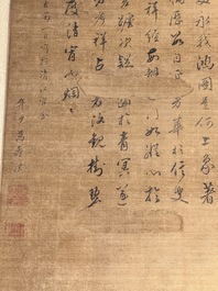 After Ma Yuan 馬遠: 'Sage in the mountain', ink and colour on paper, and after Wan Shouqi 萬壽祺: 'Strange Man', ink and colour on silk, 20th C.