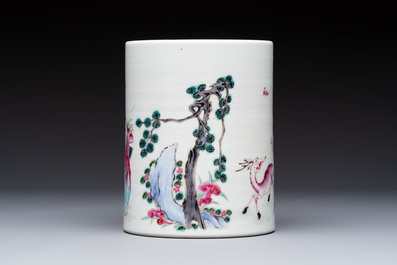 A pair of Chinese famille rose models of a boy riding a qilin and a bitong, 19/20th C.