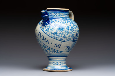 A fine blue and white Antwerp maiolica wet drug jar, 16th C.