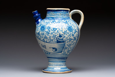 A fine blue and white Antwerp maiolica wet drug jar, 16th C.