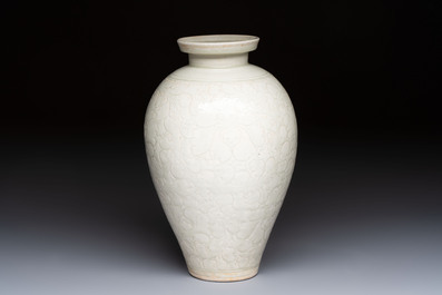 A Chinese qingbai 'Meiping' vase with incised floral design, Yuan or later