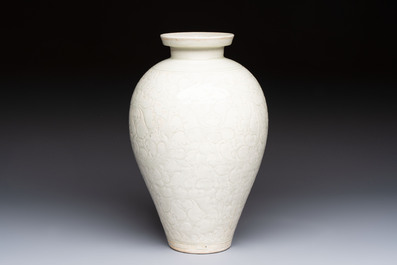 A Chinese qingbai 'Meiping' vase with incised floral design, Yuan or later