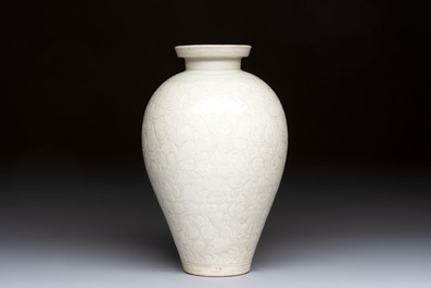A Chinese qingbai 'Meiping' vase with incised floral design, Yuan or later
