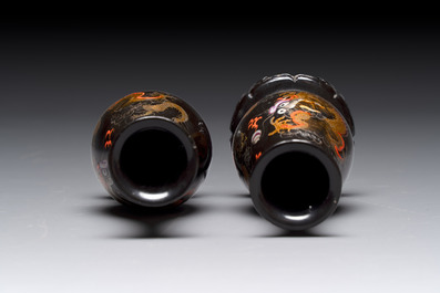 A collection of seven Chinese Fuzhou or Foochow lacquer vases, 19/20th C.