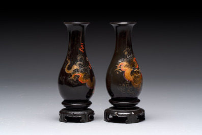 A collection of seven Chinese Fuzhou or Foochow lacquer vases, 19/20th C.