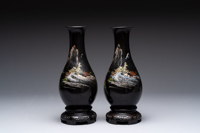 A collection of seven Chinese Fuzhou or Foochow lacquer vases, 19/20th C.
