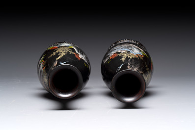 A collection of seven Chinese Fuzhou or Foochow lacquer vases, 19/20th C.