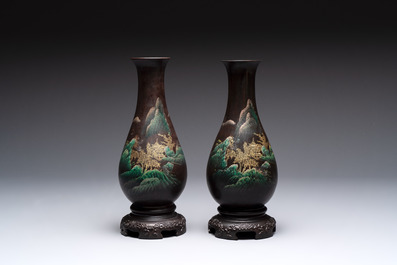 A collection of seven Chinese Fuzhou or Foochow lacquer vases, 19/20th C.