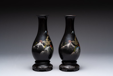 A collection of seven Chinese Fuzhou or Foochow lacquer vases, 19/20th C.