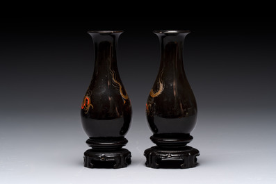 A collection of seven Chinese Fuzhou or Foochow lacquer vases, 19/20th C.