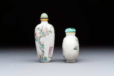Two Chinese famille rose snuff bottles, Jiaqing and Tongzhi mark, 19th C.