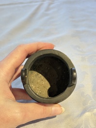 A Chinese silver-inlaid bronze tripod censer with clouds design, 19th C.