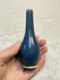 A pair of Chinese blue-glazed 'Hatcher Cargo' vases with incised dragons and a stem cup, Transitional period