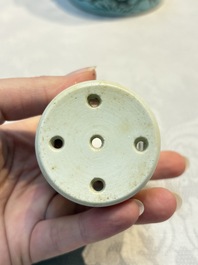 A Chinese grisaille turquoise-ground Dayazhai-style teapot and cover, Guangxu mark and of the period