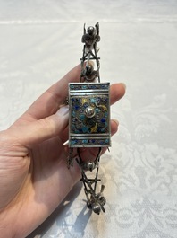 A Chinese enamelled silver model of four bearers and a silver model of a bearer, Guang Sheng Yuan 廣生源 and Yan Ji 衍記 mark, 19th C.