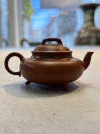 Two Chinese Yixing stoneware teapots and covers, Mengchen 孟臣 marks, 19th C.