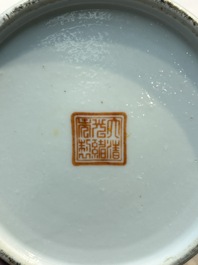 A Chinese grisaille turquoise-ground Dayazhai-style teapot and cover, Guangxu mark and of the period