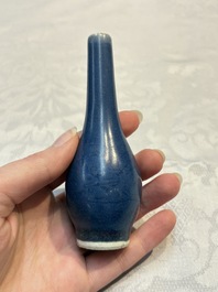 A pair of Chinese blue-glazed 'Hatcher Cargo' vases with incised dragons and a stem cup, Transitional period